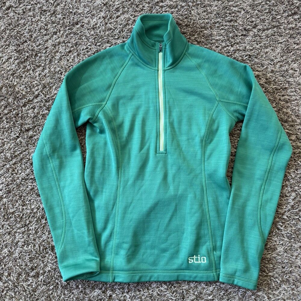 Stio Glide Power Stretch Half Zip Pullover Womens XS Green Polartec Fleece Gorp